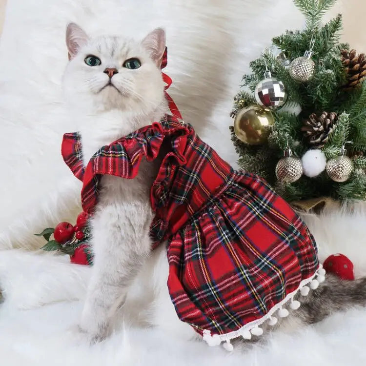 Pet Christmas Plaid Dress
