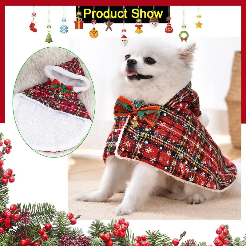 Christmas Pet Costume Snowflake Plaid Bow Bell