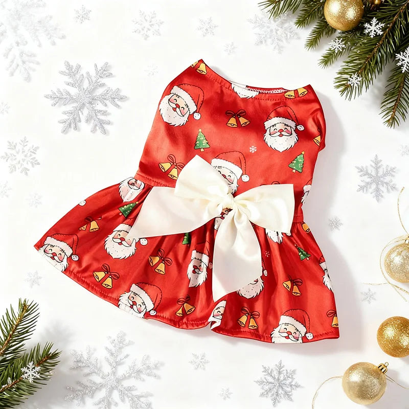Christmas Dog Dress with Bow