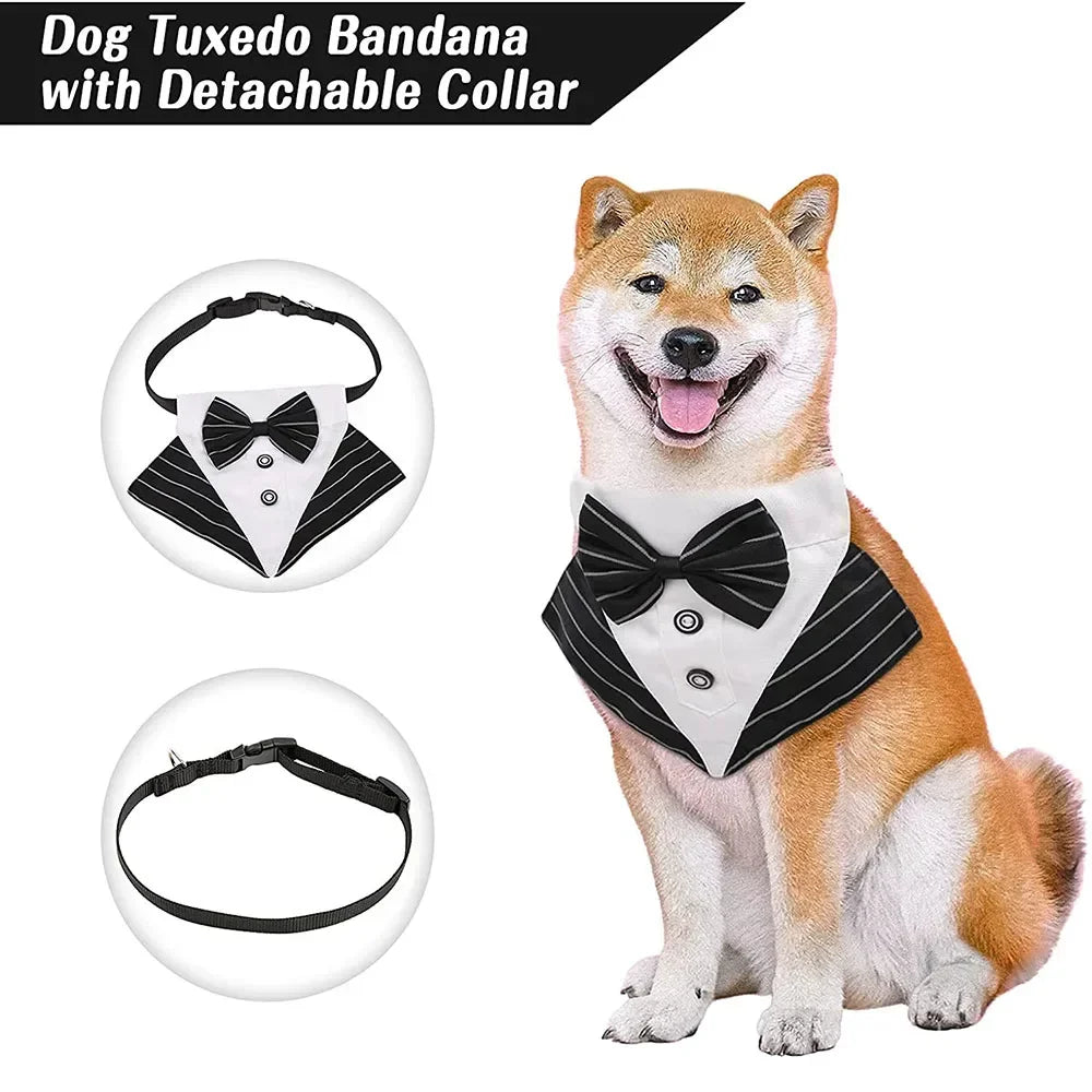 Dog Formal Bandana Tuxedo Scarf with Bow Tie