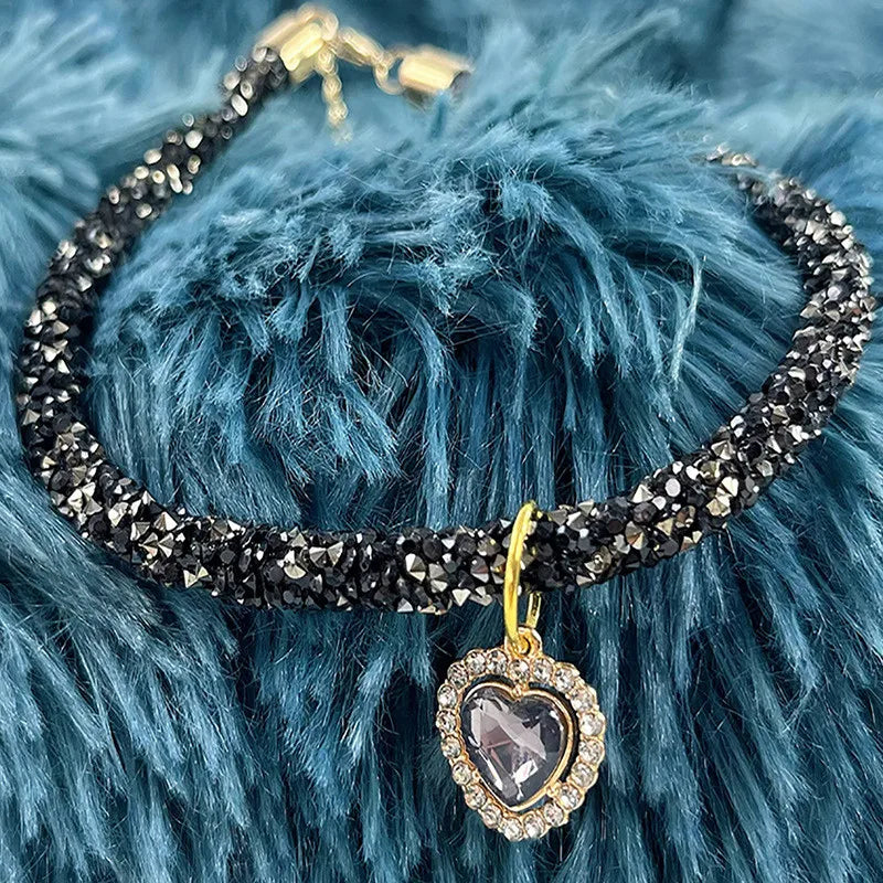 Crystal Cat Collar Heart Gem Pendant