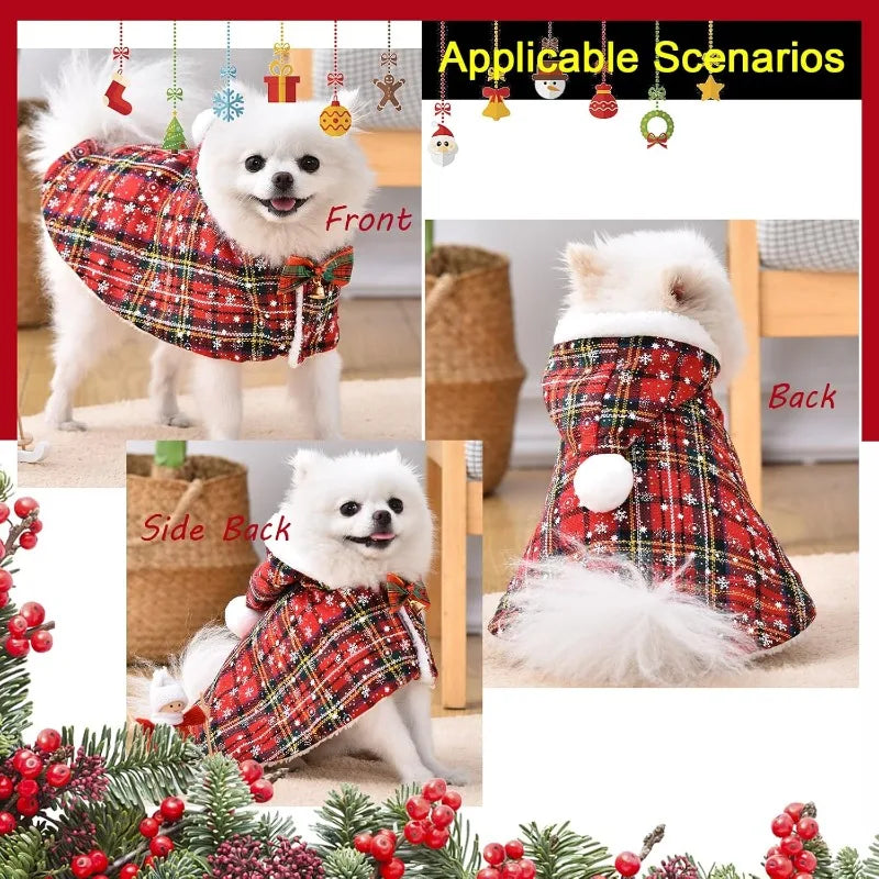 Christmas Pet Costume Snowflake Plaid Bow Bell