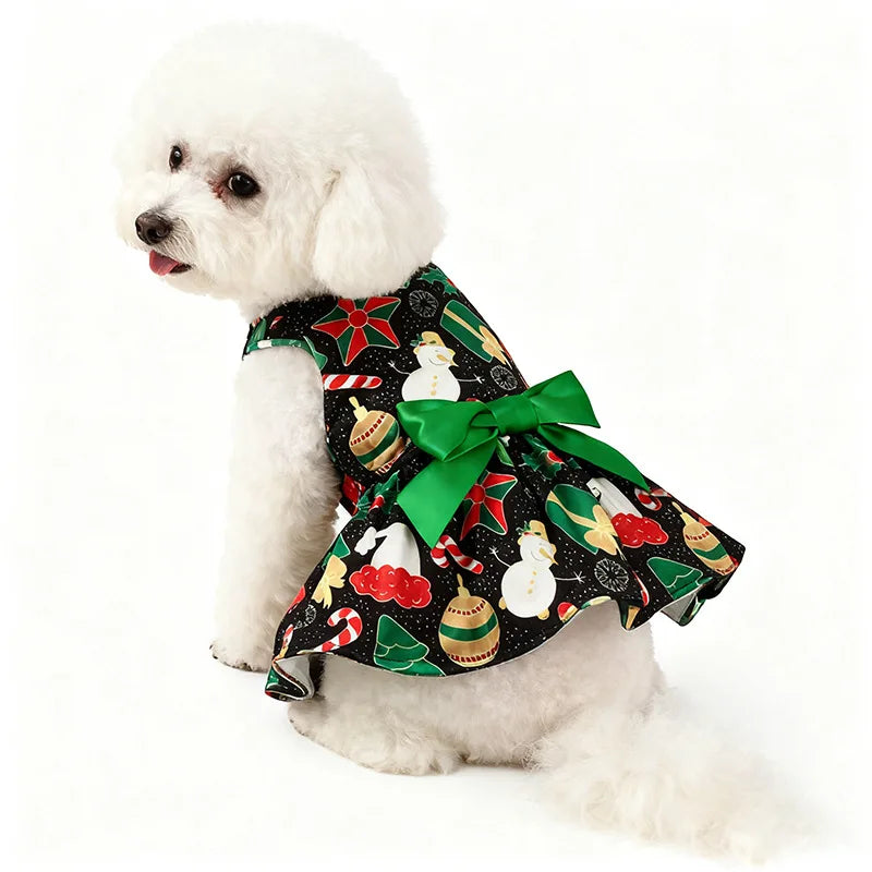 Christmas Dog Dress with Bow