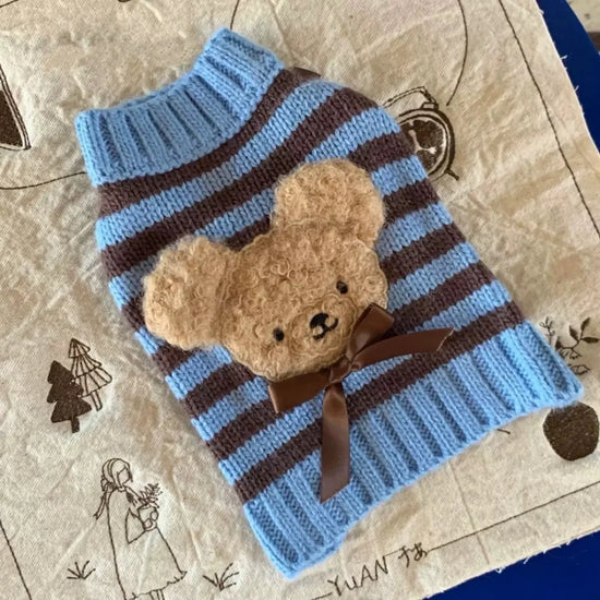 Winter Pet Striped Cute Teddy Bear Sweater