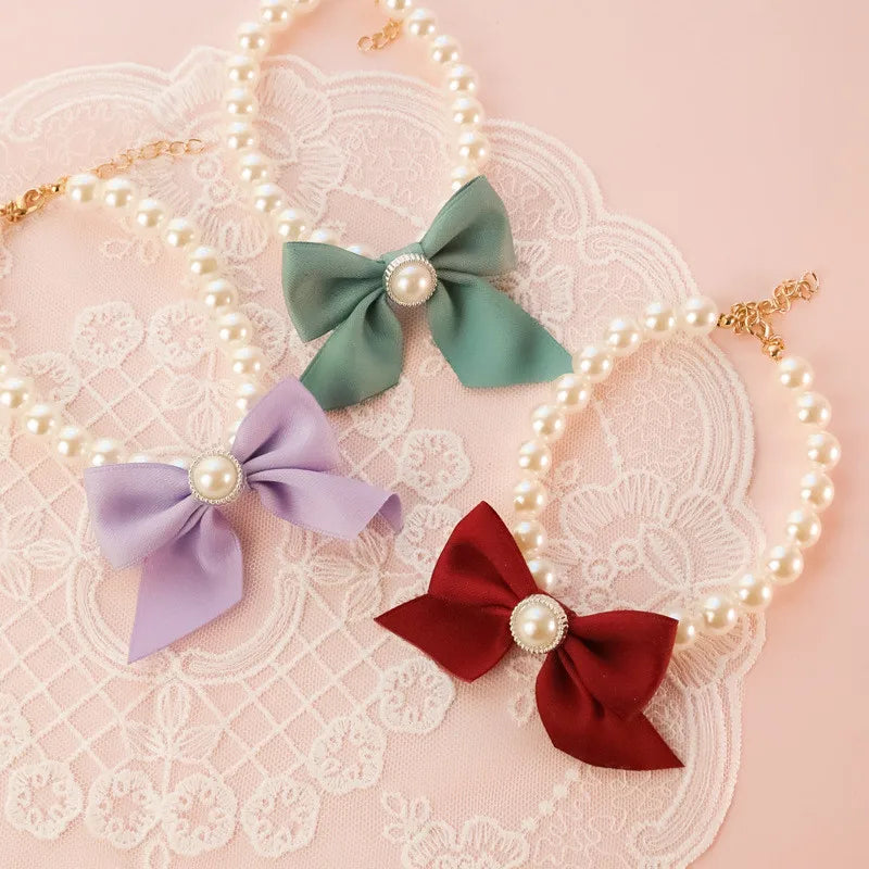 1Pcs New Pet Collar Pearl Bow Necklace