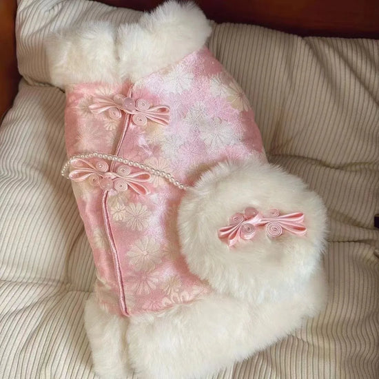 Fur Collar Embroidered Flower Coat