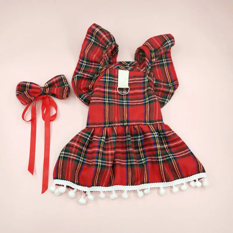 Pet Christmas Plaid Dress