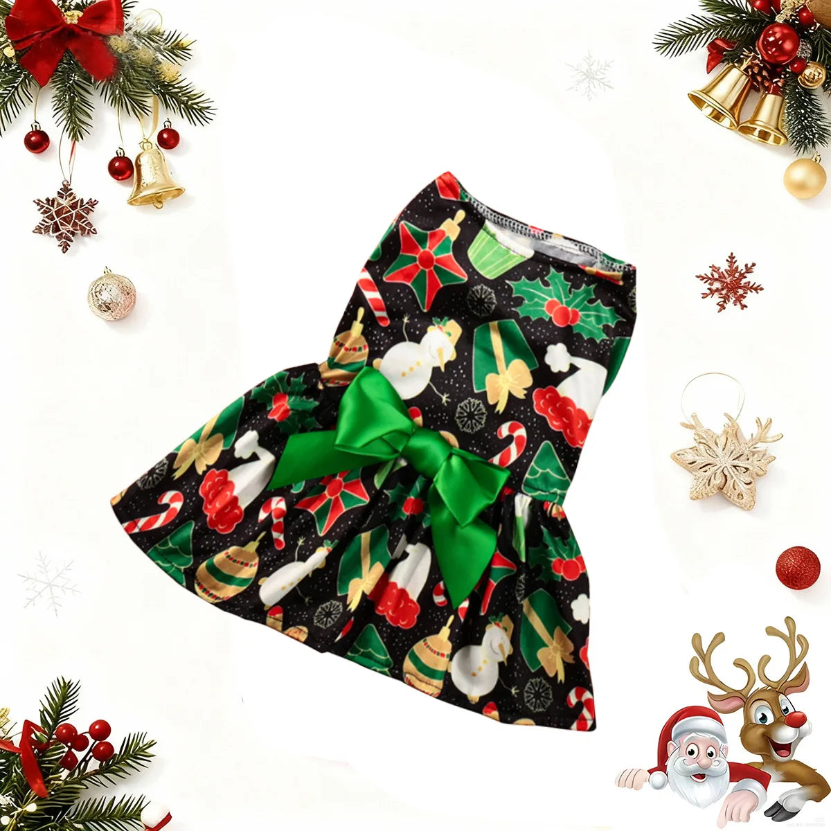 Christmas Pet Clothes Round Neck Sleeveless Printed Dress