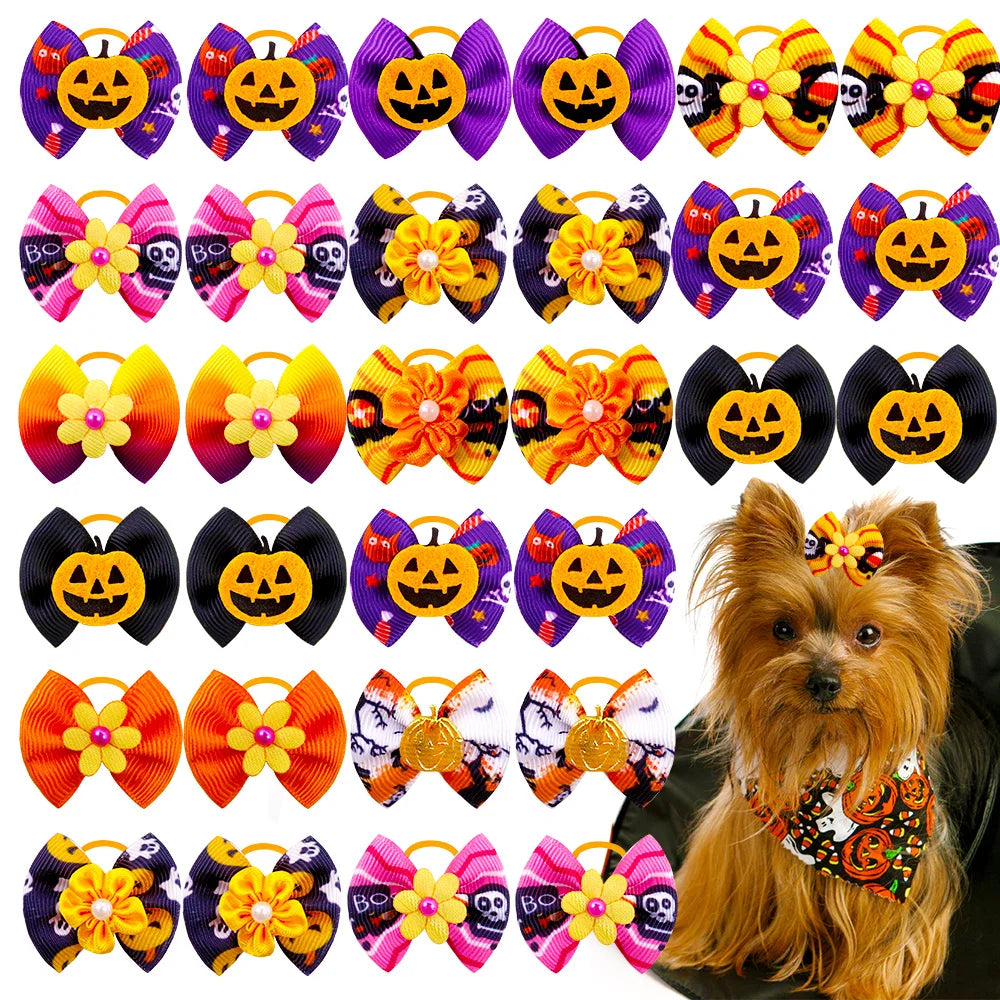 10/20/30PCS Halloween Pet Dog Bows