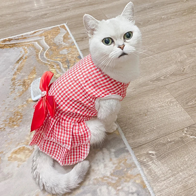 Spring Summer Stripe Sphynx Cat Bow Skirt