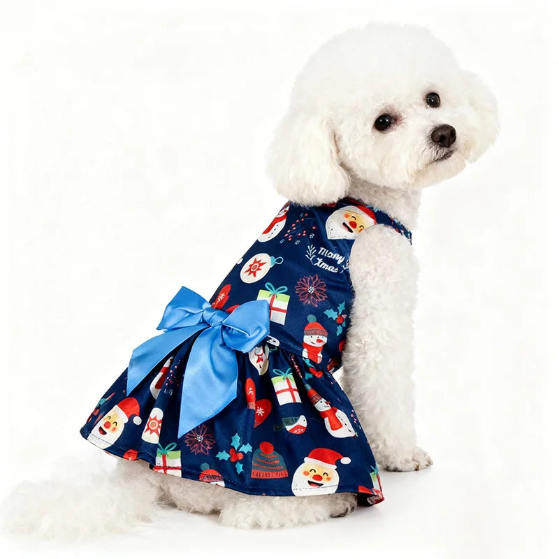 Christmas Dog Dress with Bow