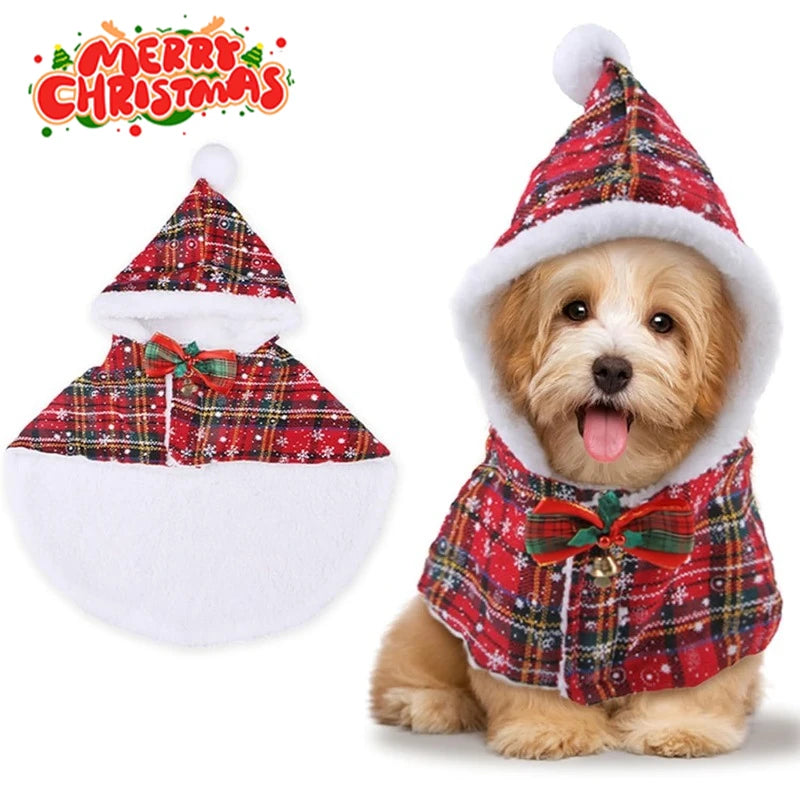 Christmas Pet Costume Snowflake Plaid Bow Bell