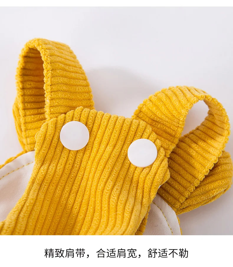 Cute Little Bear Corduroy Overalls Set