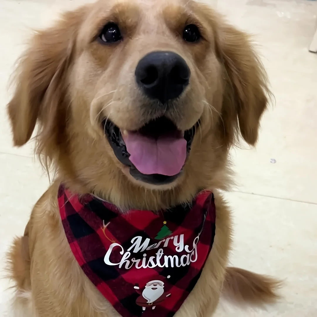 Christmas Dog Bandana with Santa & Snowman Design
