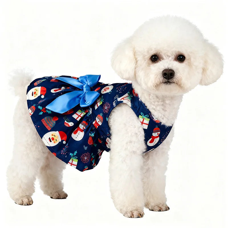 Christmas Dog Dress with Bow