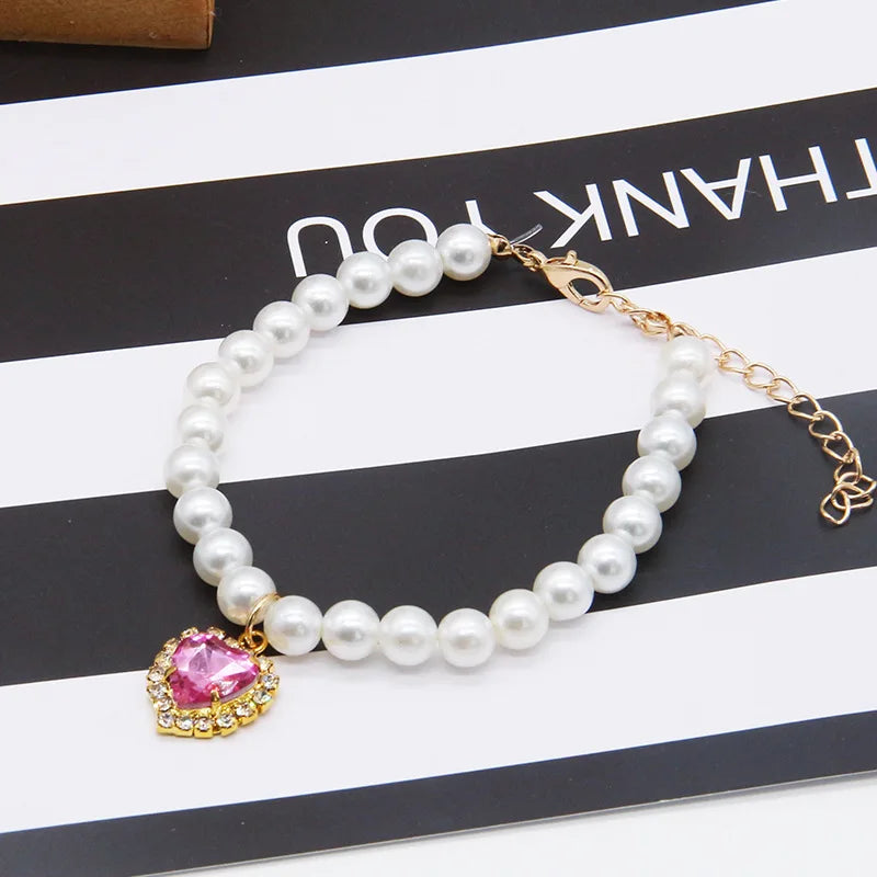 Cat Accessories Necklace Pearl Crystal Pet Collar
