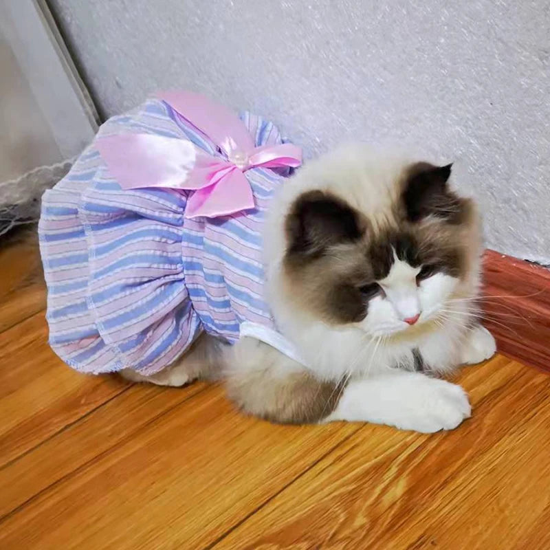 Spring Summer Stripe Sphynx Cat Bow Skirt