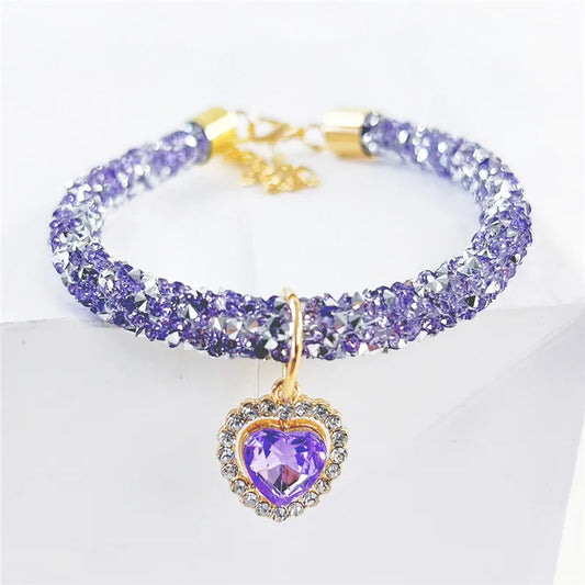 Crystal Cat Collar Heart Gem Pendant