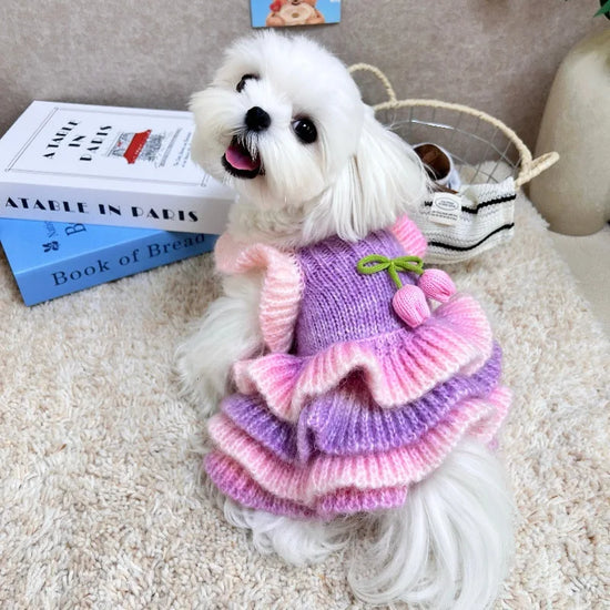 Pet Knitted Dress Flower Sweater