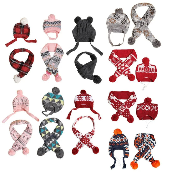 Warm Knitted Dog Scarf Hat Set