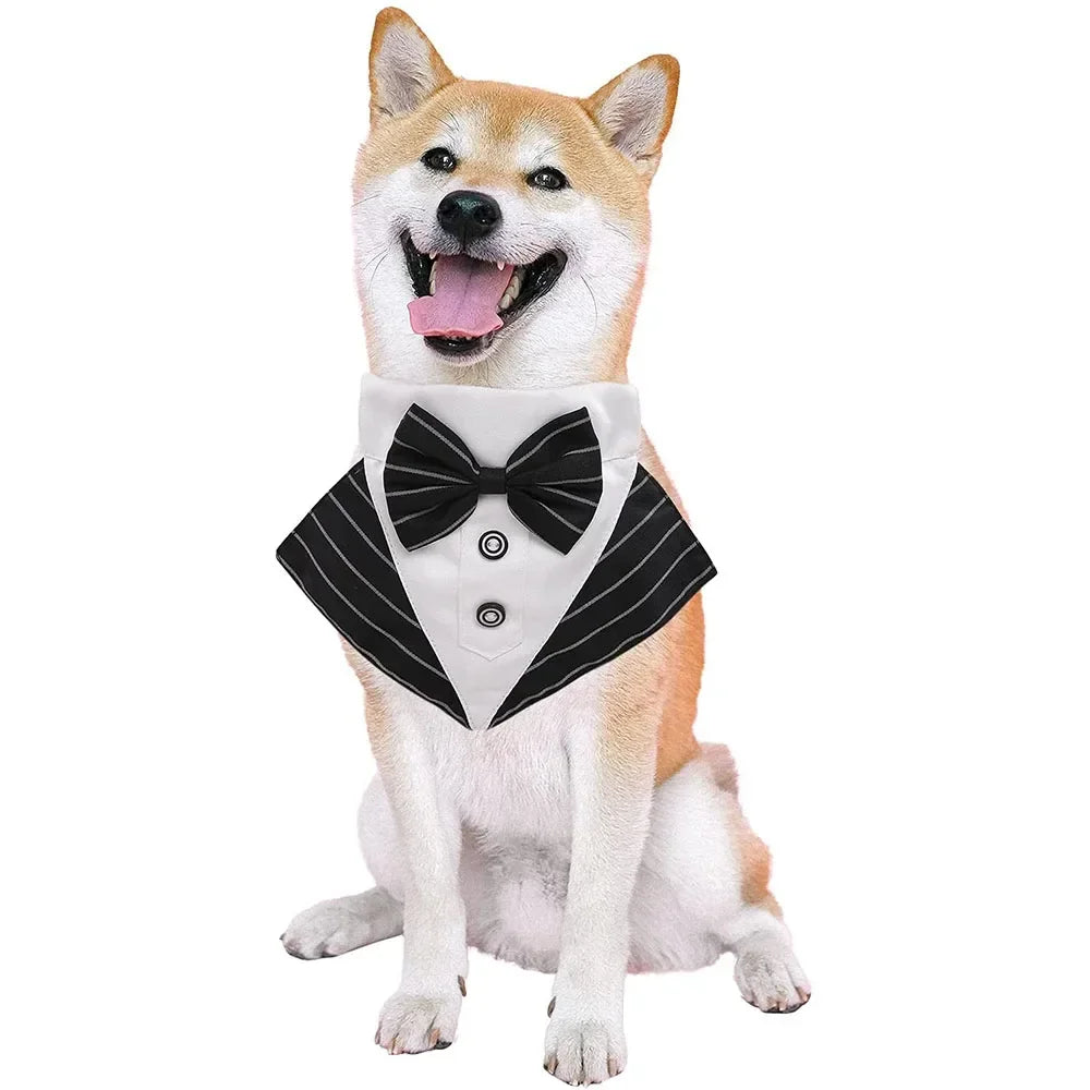 Dog Formal Bandana Tuxedo Scarf with Bow Tie